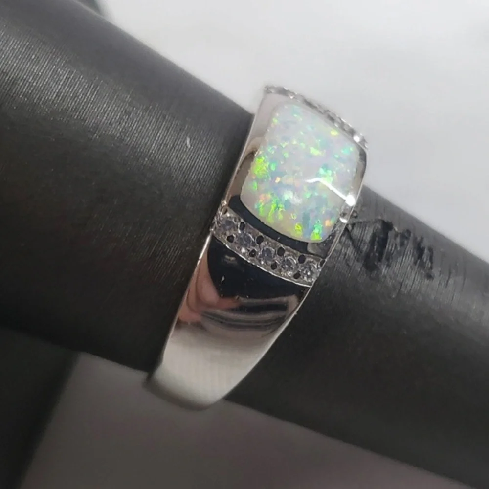 Womens Sterling Silver Modernist Opal Ring - Picture 2 of 5